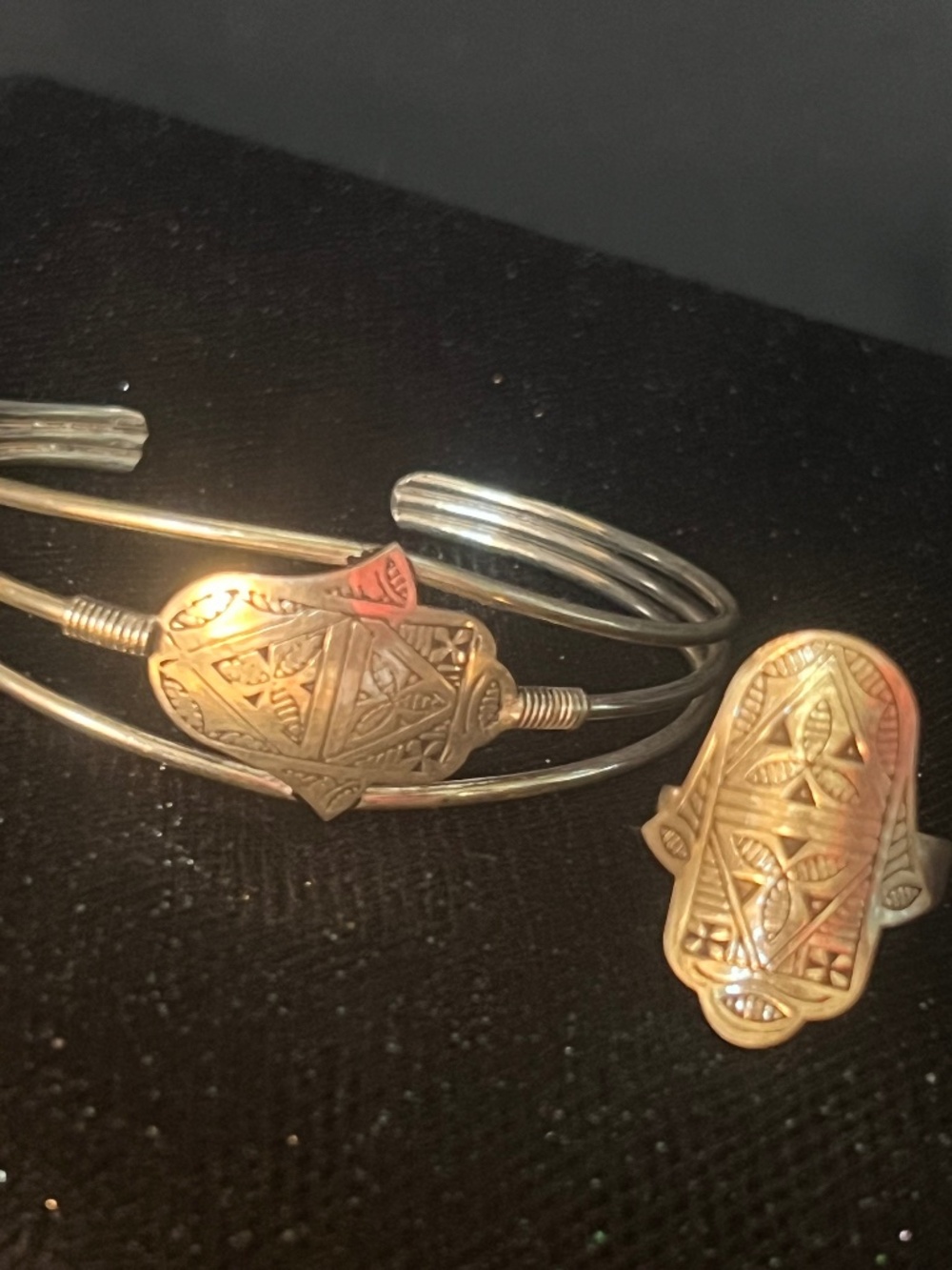 Moroccan Silver Ring and bracelet set.  Hand or Fatima or Hamsa Hand